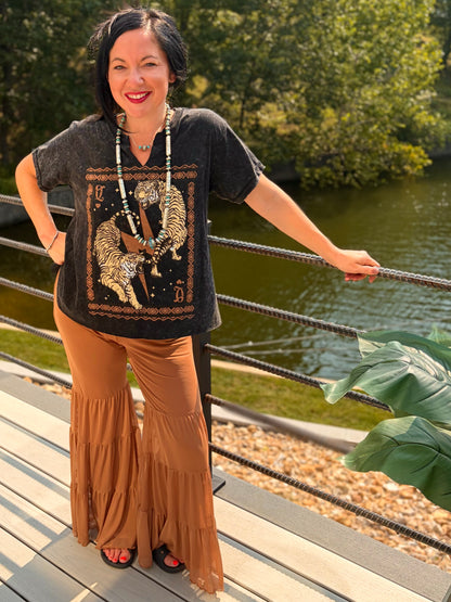 Vintage Tigers Boho Frame Graphic Tunic Top