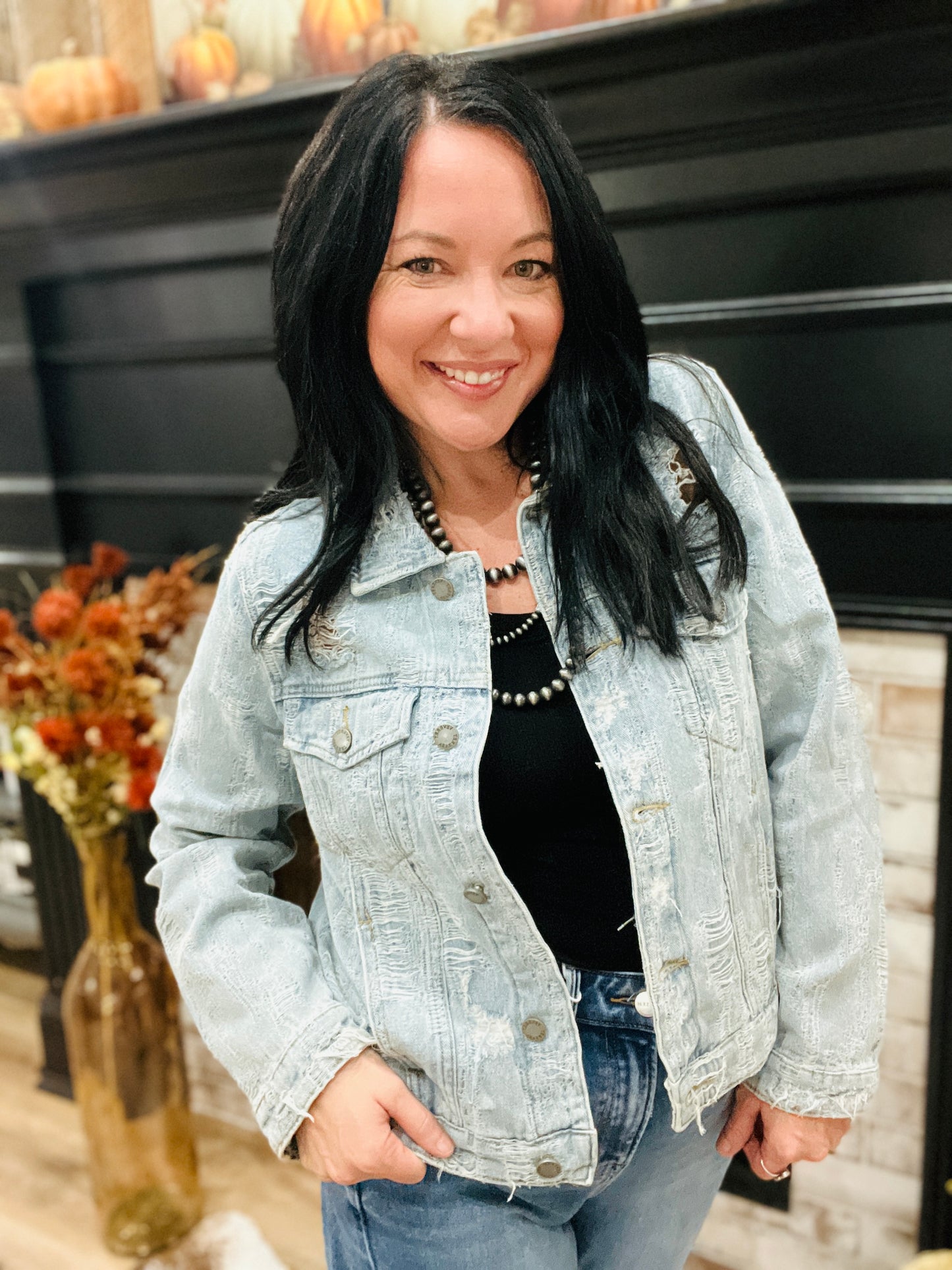 Distressed Denim Rocker Jacket