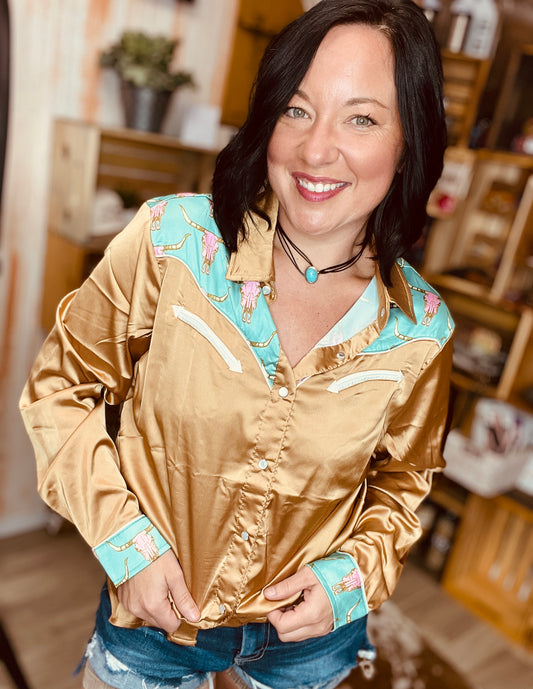 Fall Ranchin Satin Yolk Top