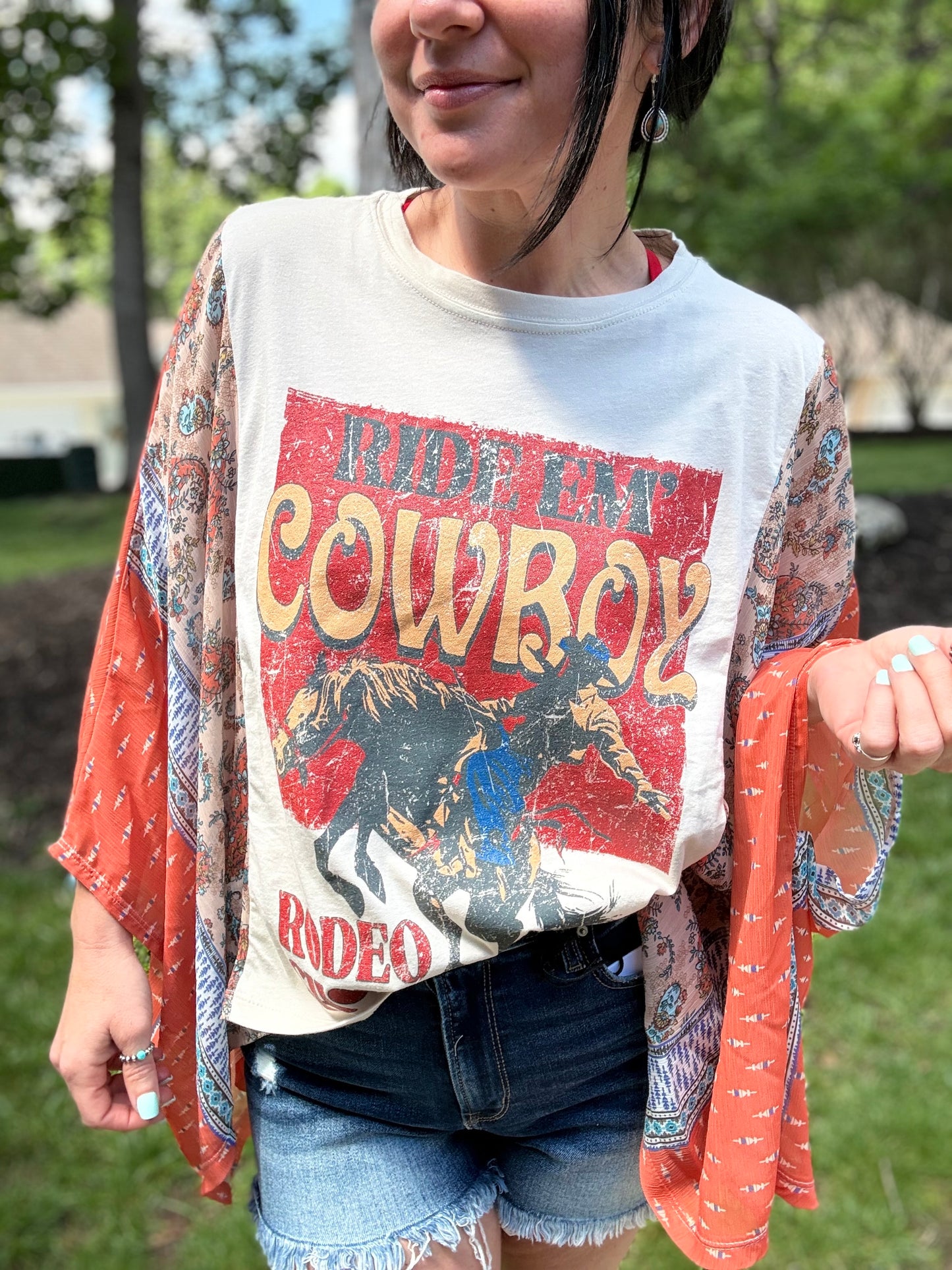 Ride Em' Cowboys Western Kantha Style Top