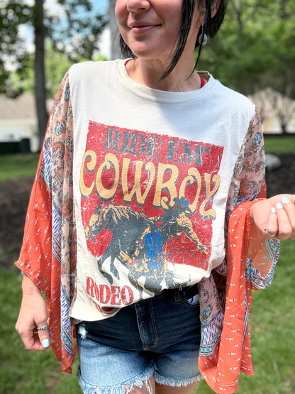 Ride Em' Cowboys Western Kantha Style Top