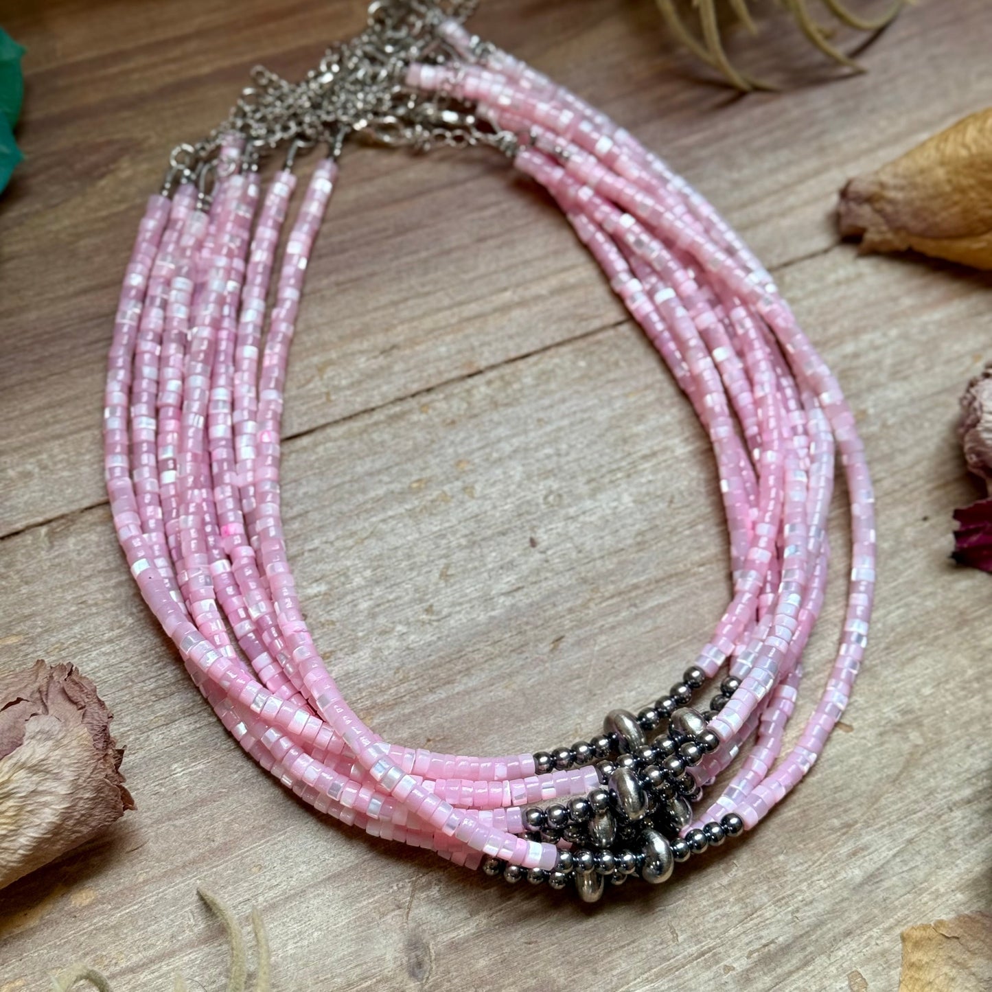 Pink Shell Heishi Necklace  – 15"