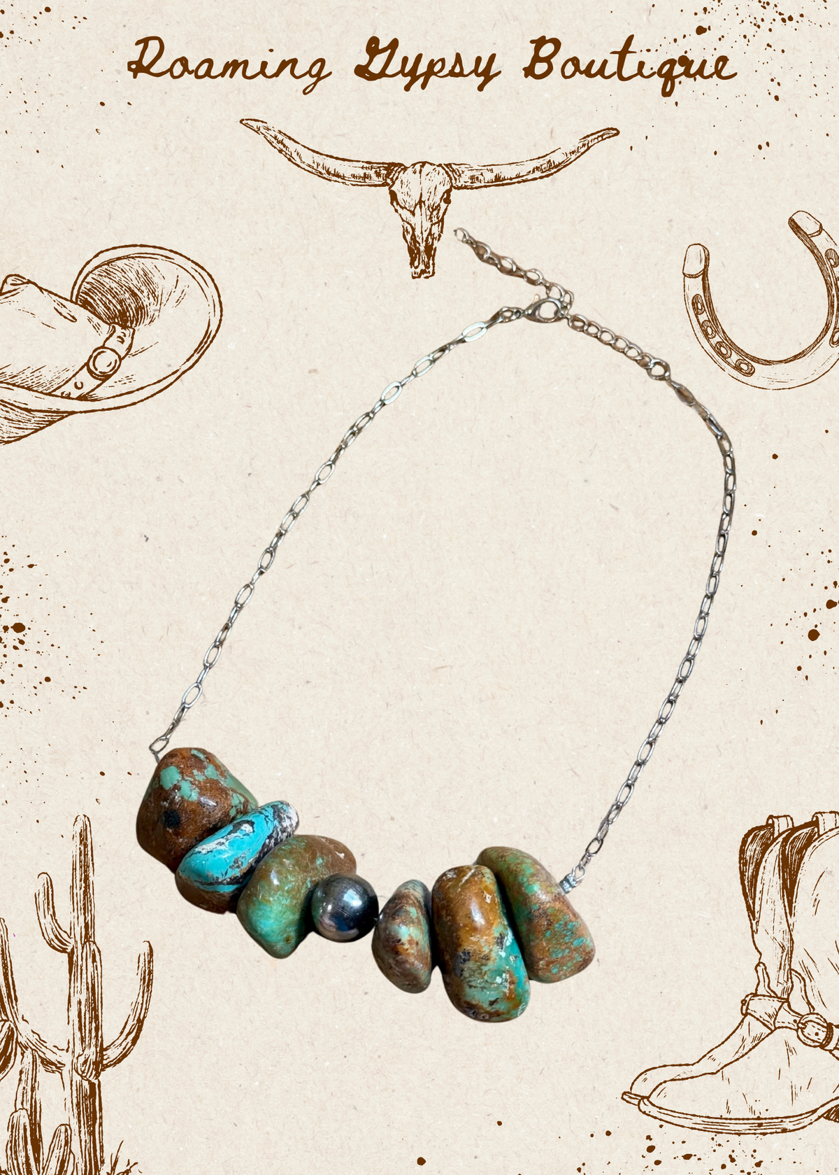 16” Chunky Turquoise Paperclip Necklace – Sterling Silver Center