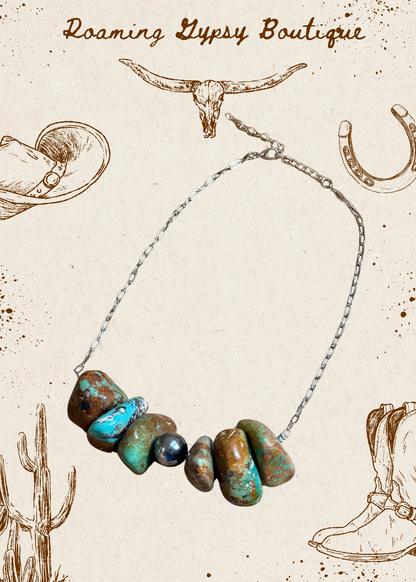 16” Chunky Turquoise Paperclip Necklace – Sterling Silver Center