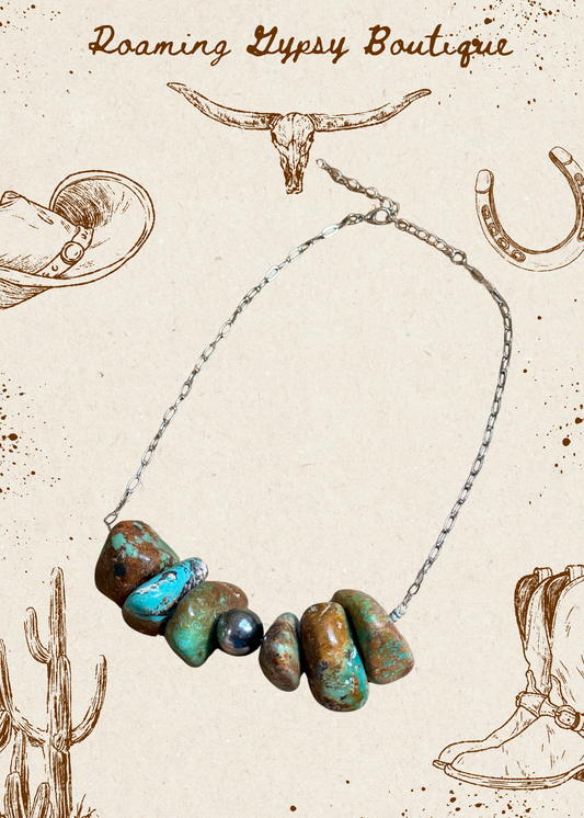 16” Chunky Turquoise Paperclip Necklace – Sterling Silver Center