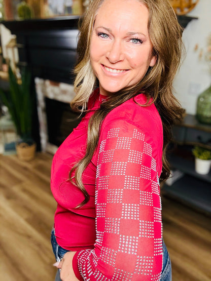 Checked In Maroon Mesh Top