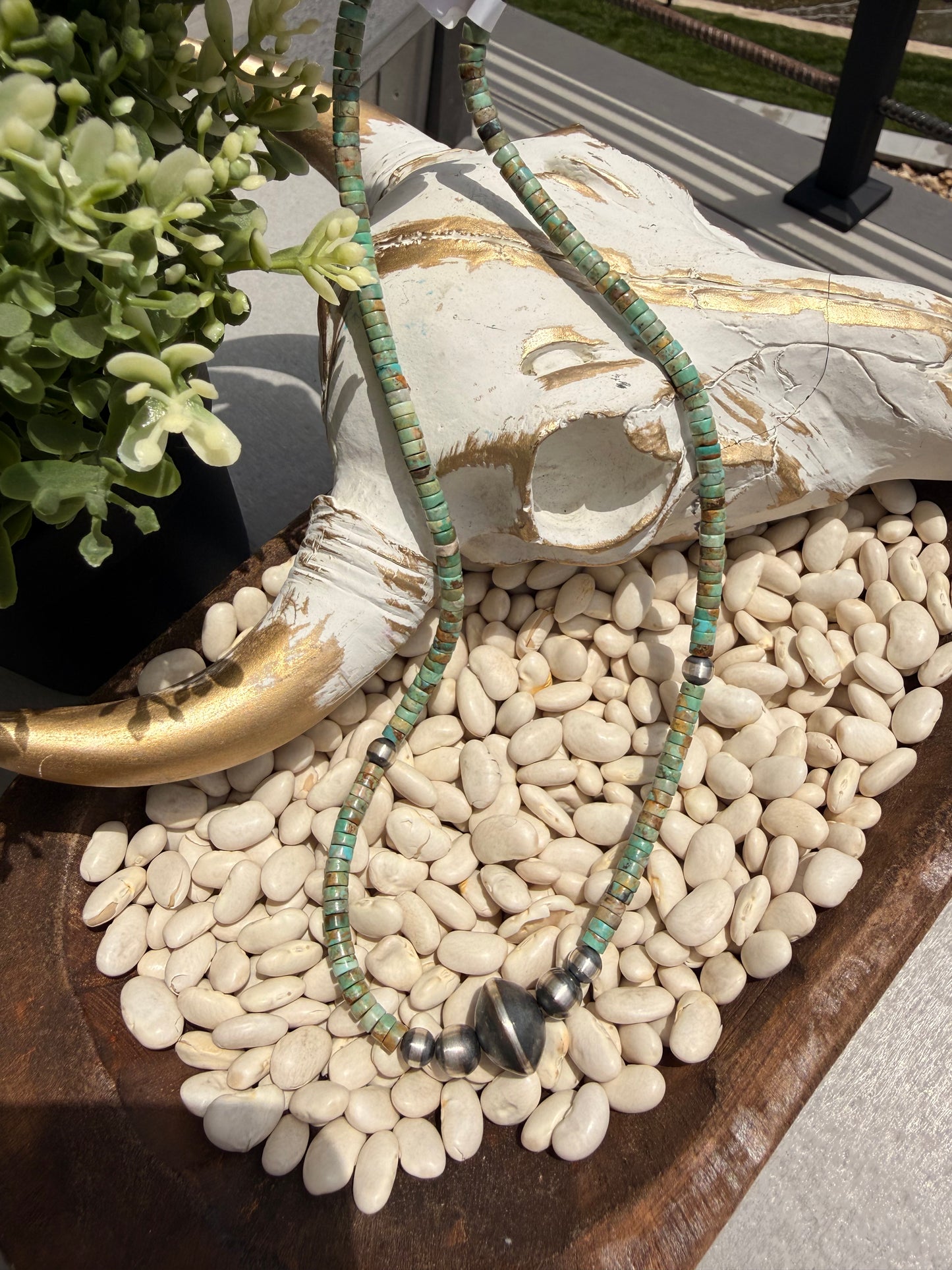 Native - 18" Turquoise + Sterling Pearl Necklace