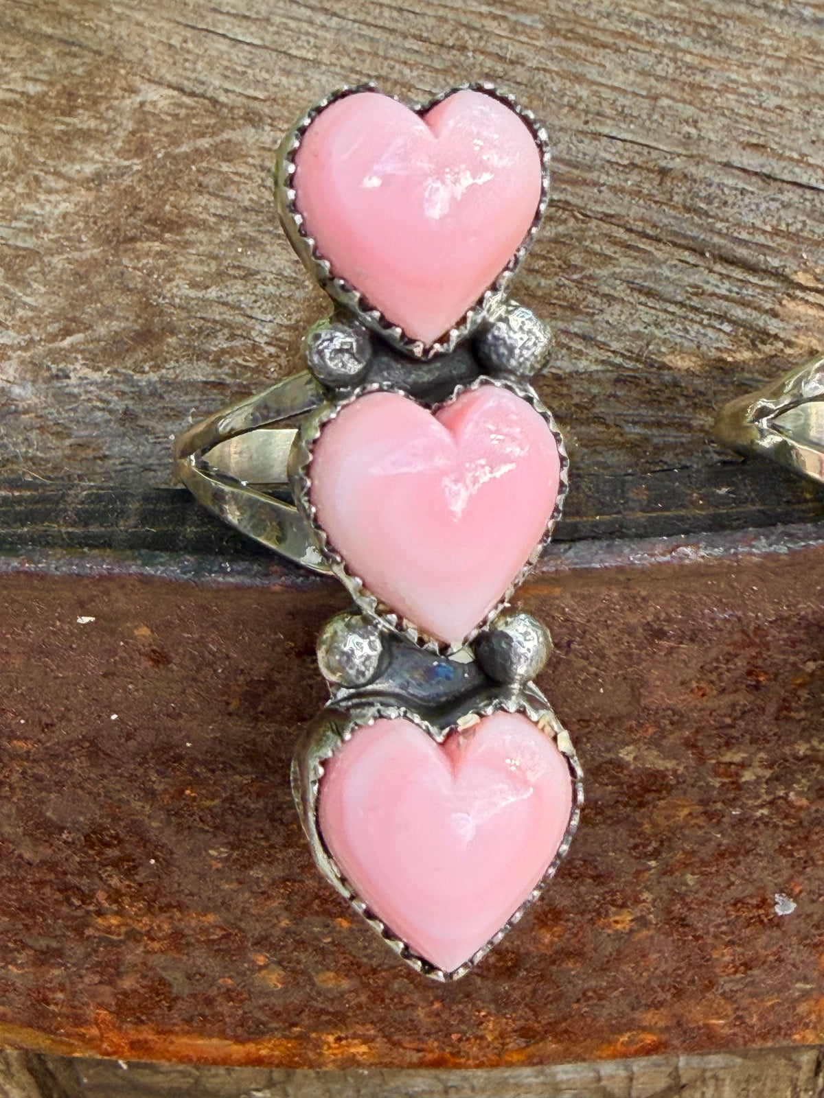 Pink Conch Triple Heart Ring
