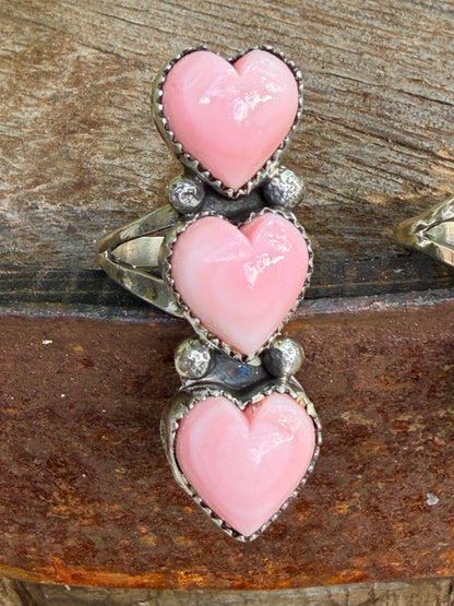 Pink Conch Triple Heart Ring