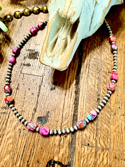 Pink Dahlia Desert Pearl Necklace
