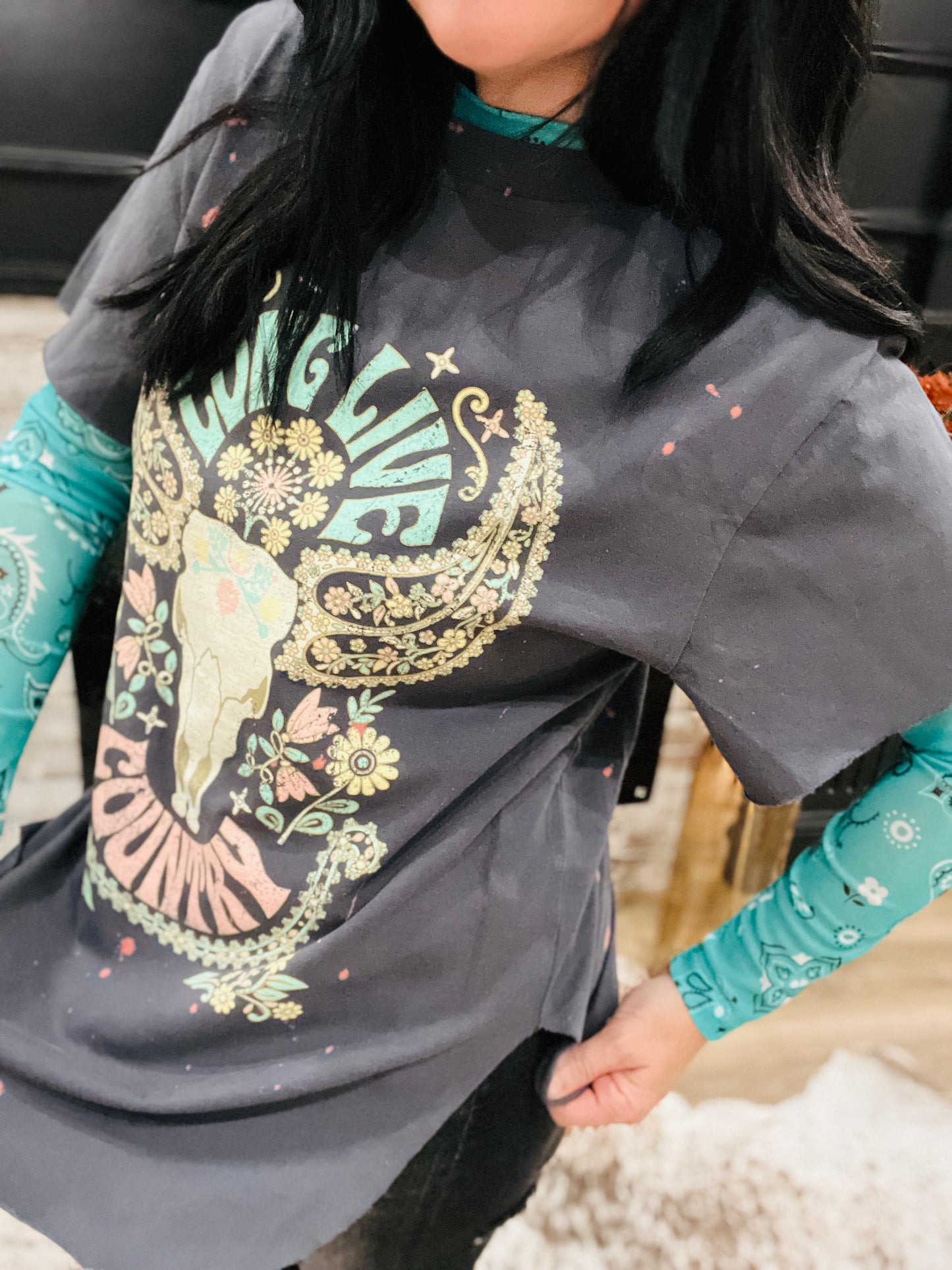 Long Live Country Acid Washed Tee