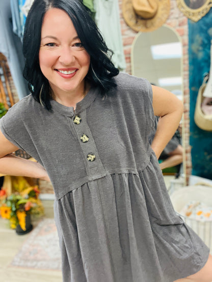 Sweet Nothings Baby Doll Dress - Charcoal