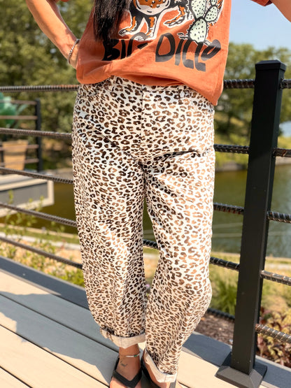 Leopard & Cream Barrel Jean