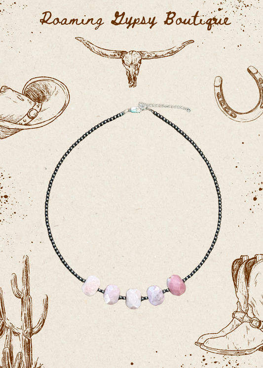 Pink Opal & 3mm Sterling Silver Pearl Necklace