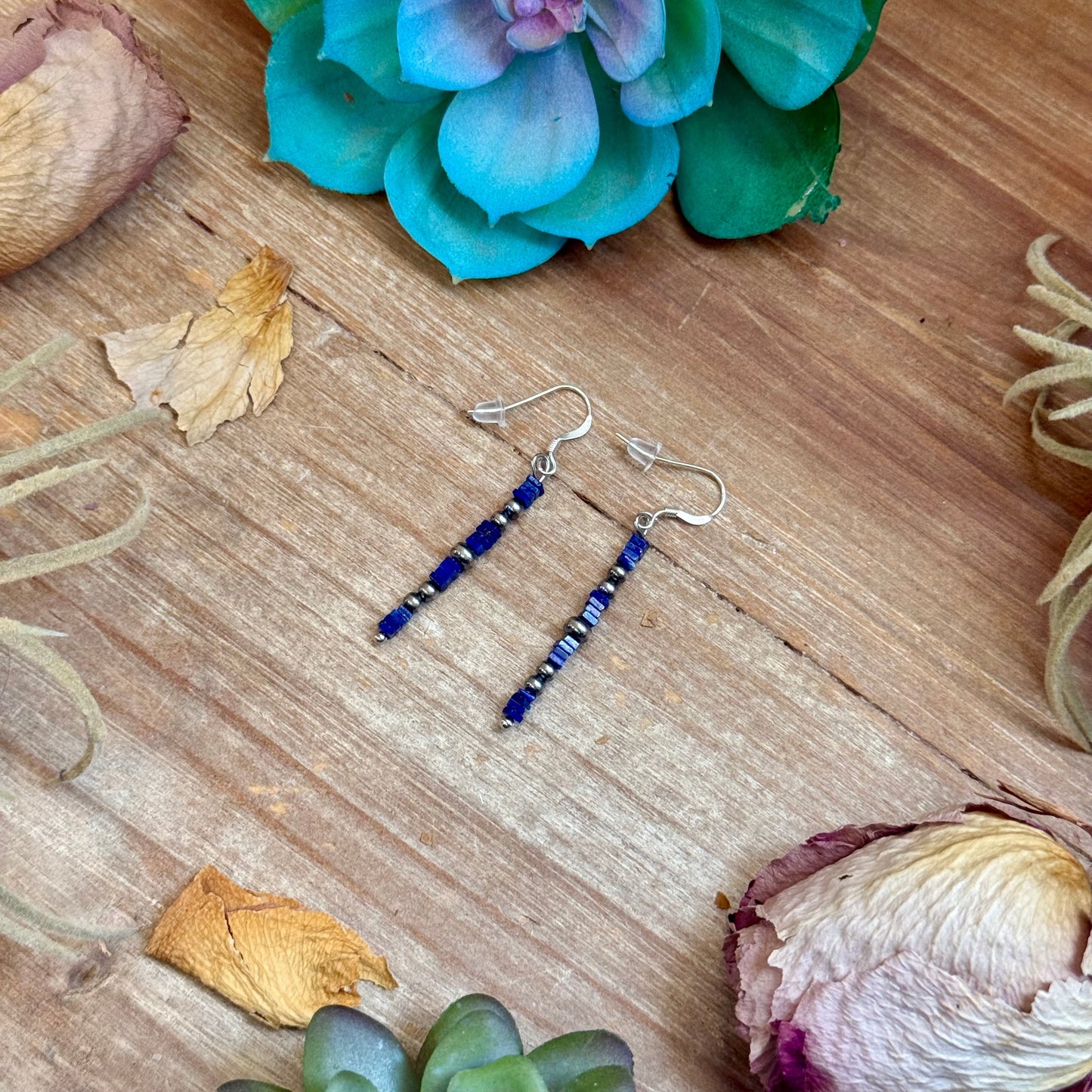 Blue Lapis Cube Dangle Earrings