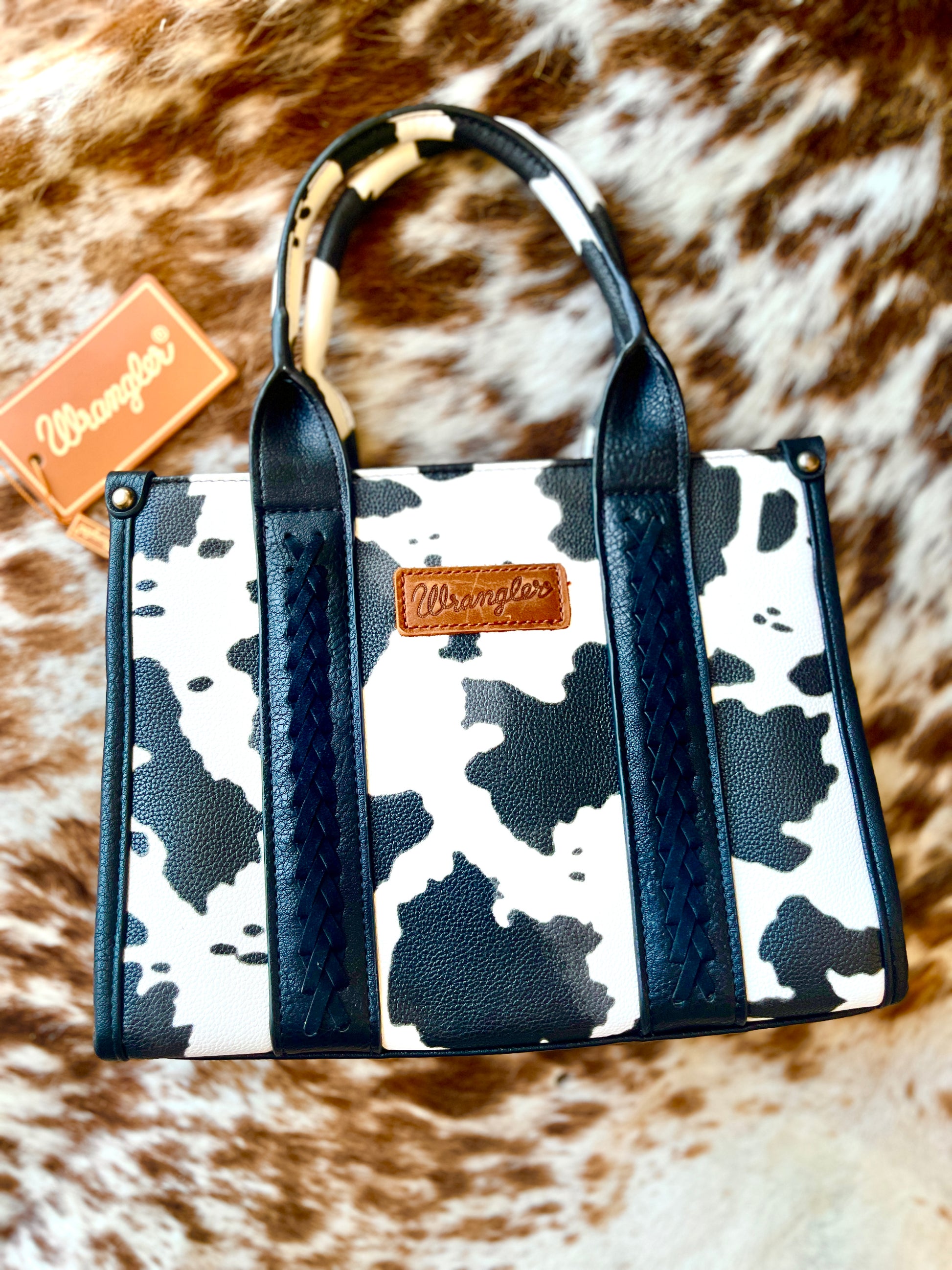 Wrangler Cow Print Concealed Carry Tote/Crossbody - Black