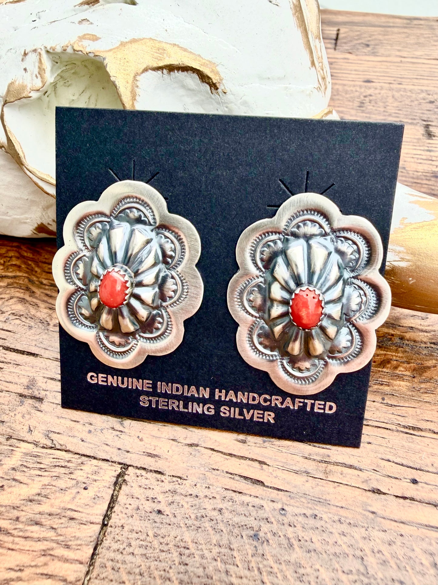 Lavina Benally - Concho Coral Earrings