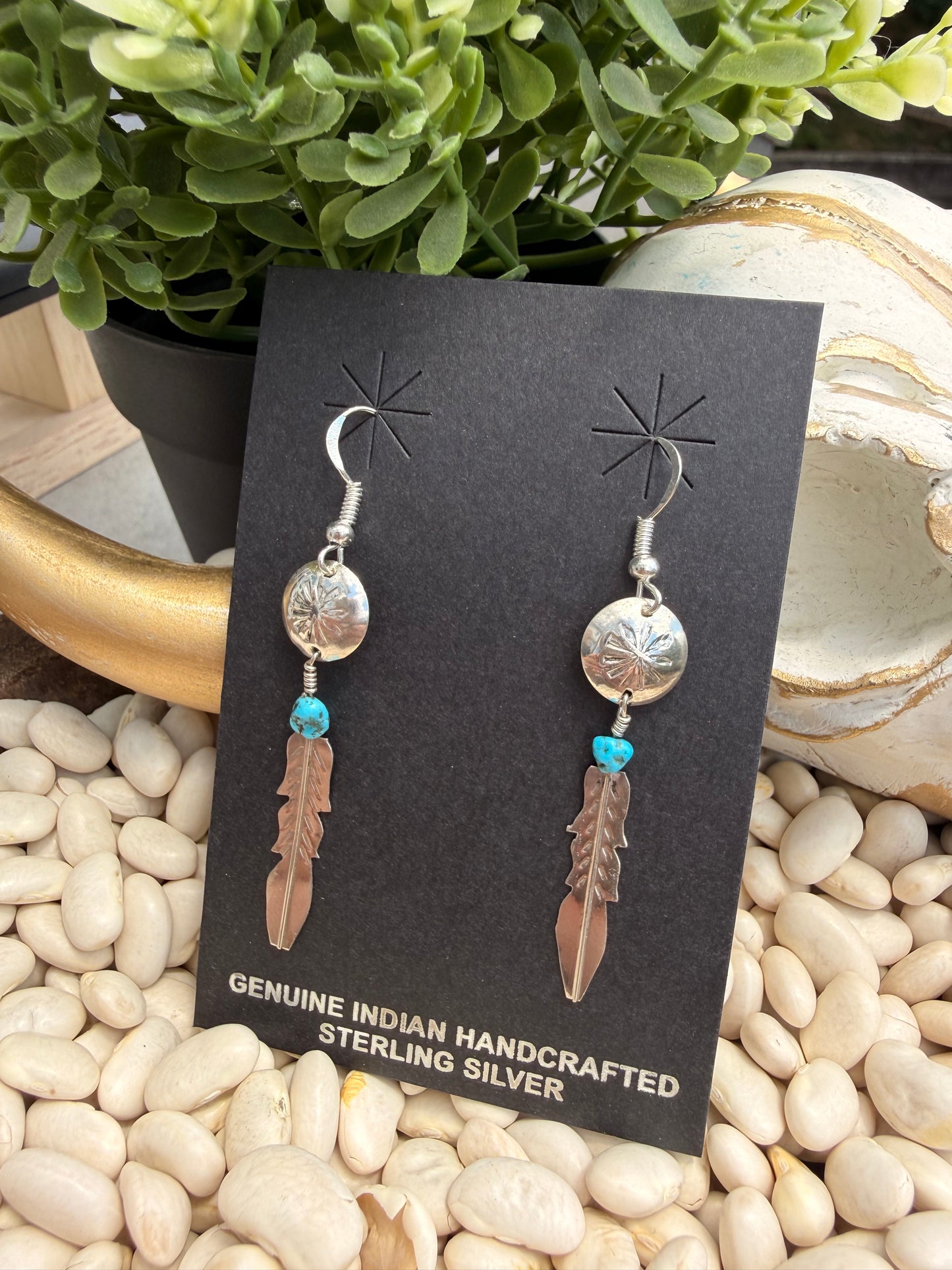 Marvin Arviso Turquoise Feather Earrings