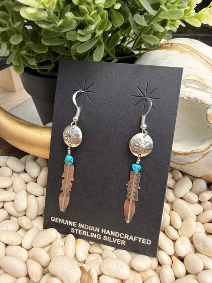 Marvin Arviso Turquoise Feather Earrings