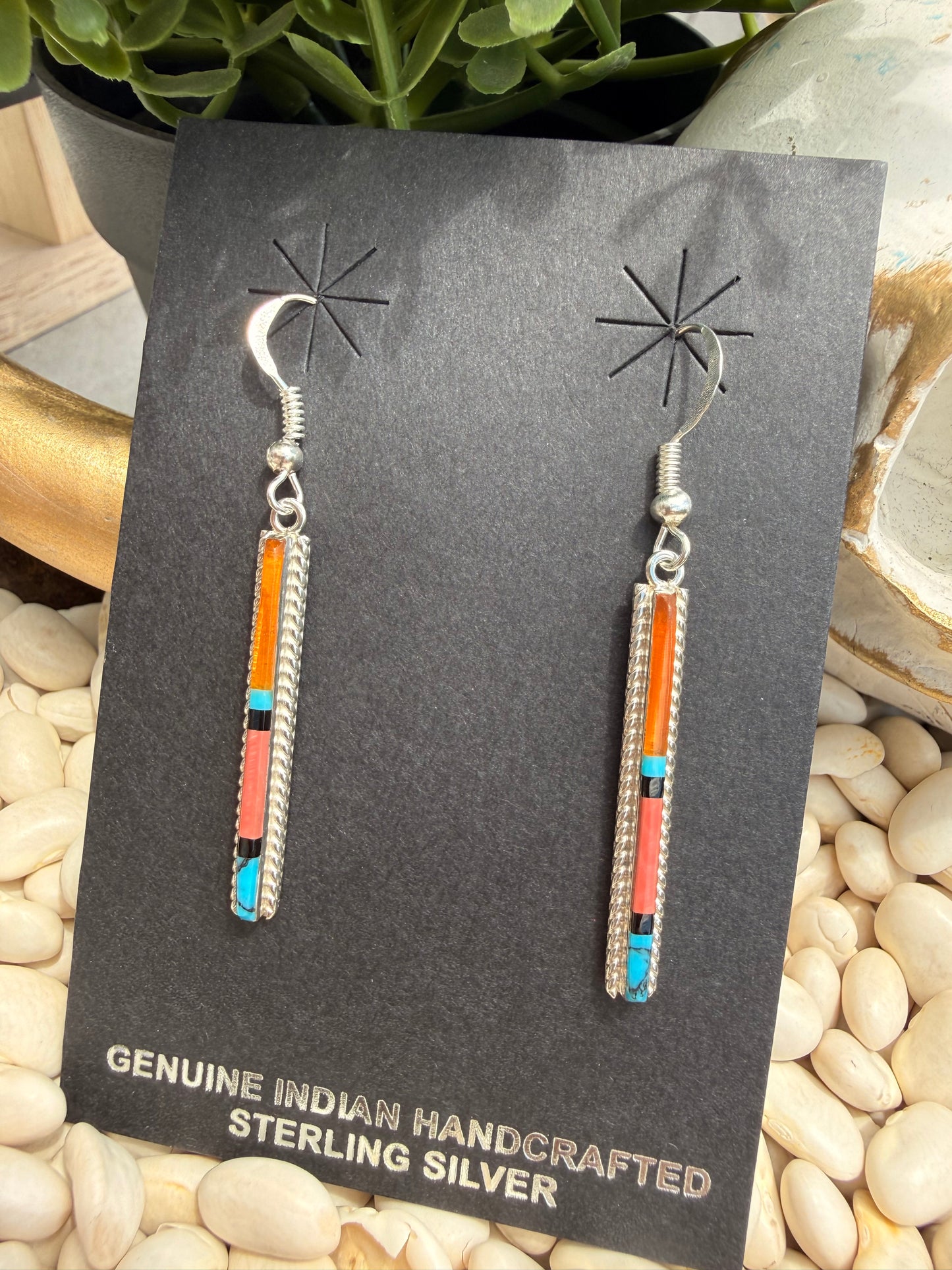 Allen Barney - Inlay Stone Dangle Earrings
