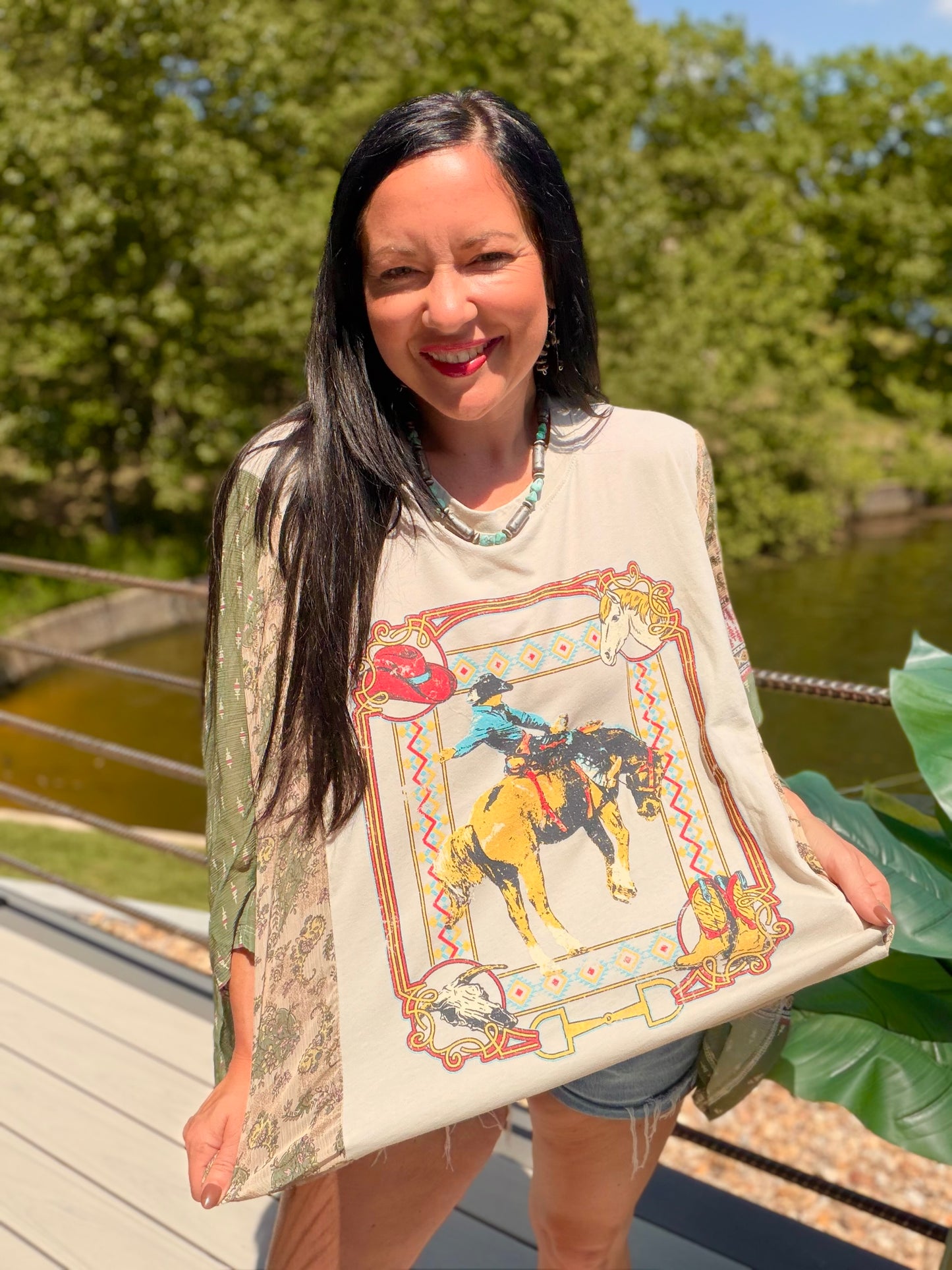Cowboy Motifs Kantha Style Top