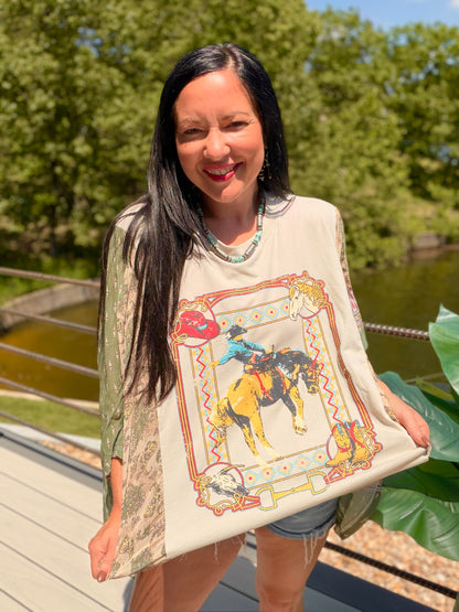 Cowboy Motifs Kantha Style Top
