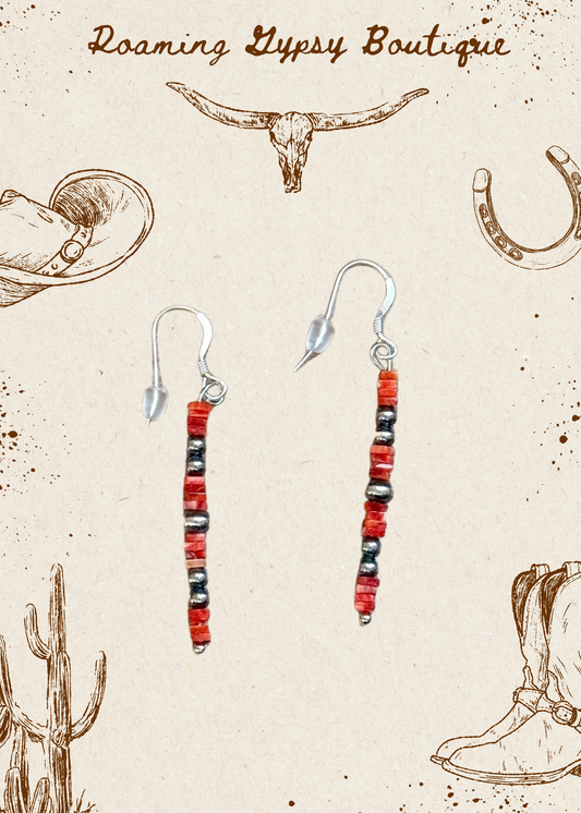 Red Spiny Oyster Cube Dangle Earrings