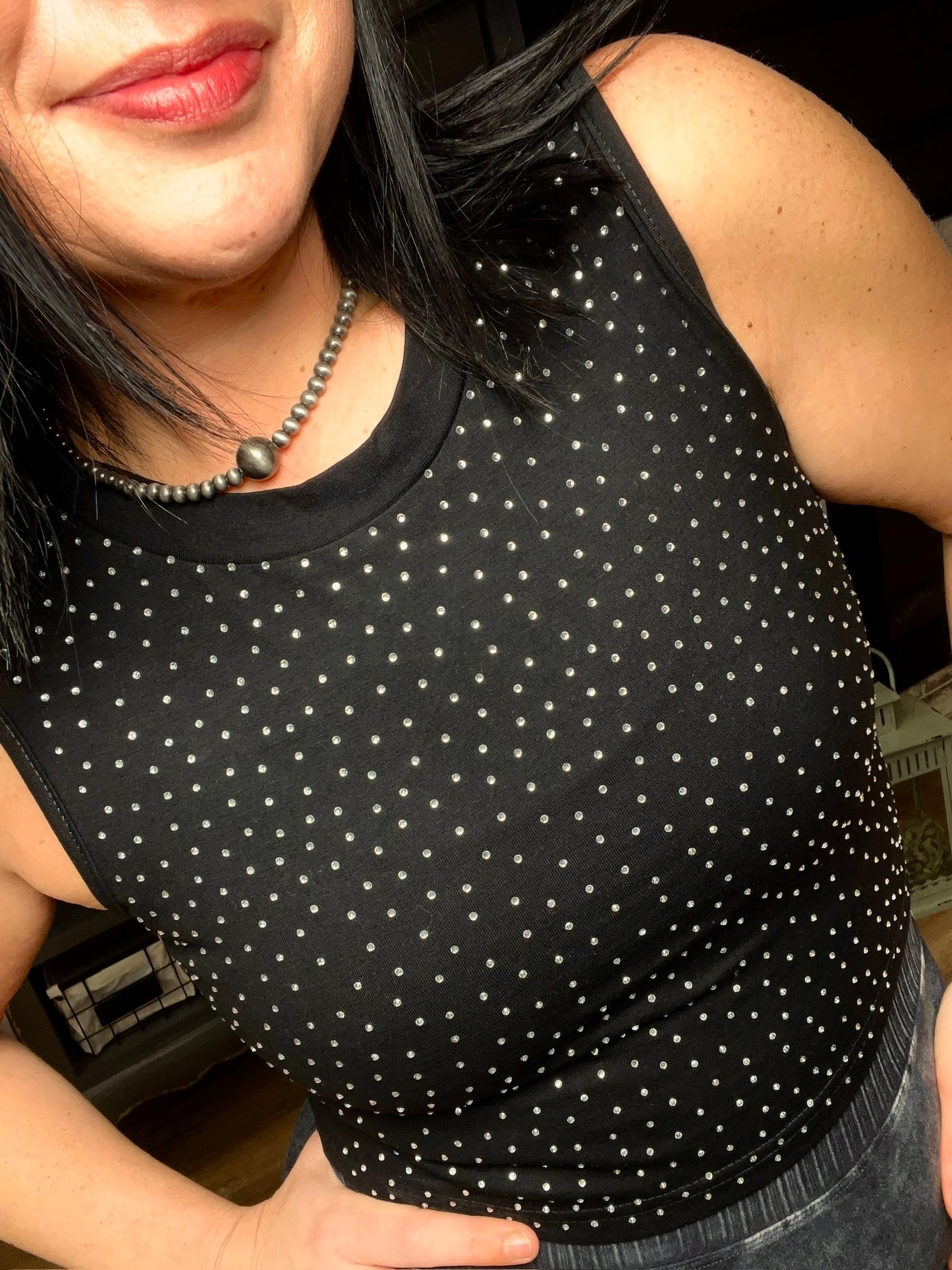 Black Rhinestone Tank Top