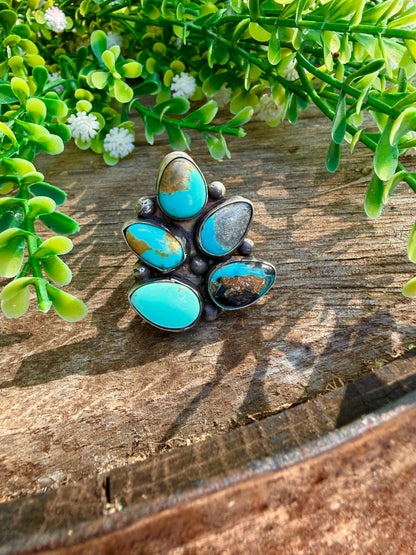 Multi Stone Kingman Turquoise Ring