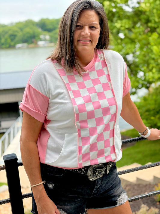 Modern Pink Pony Check Top