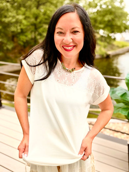 Aztec Lace Mix Blouse White