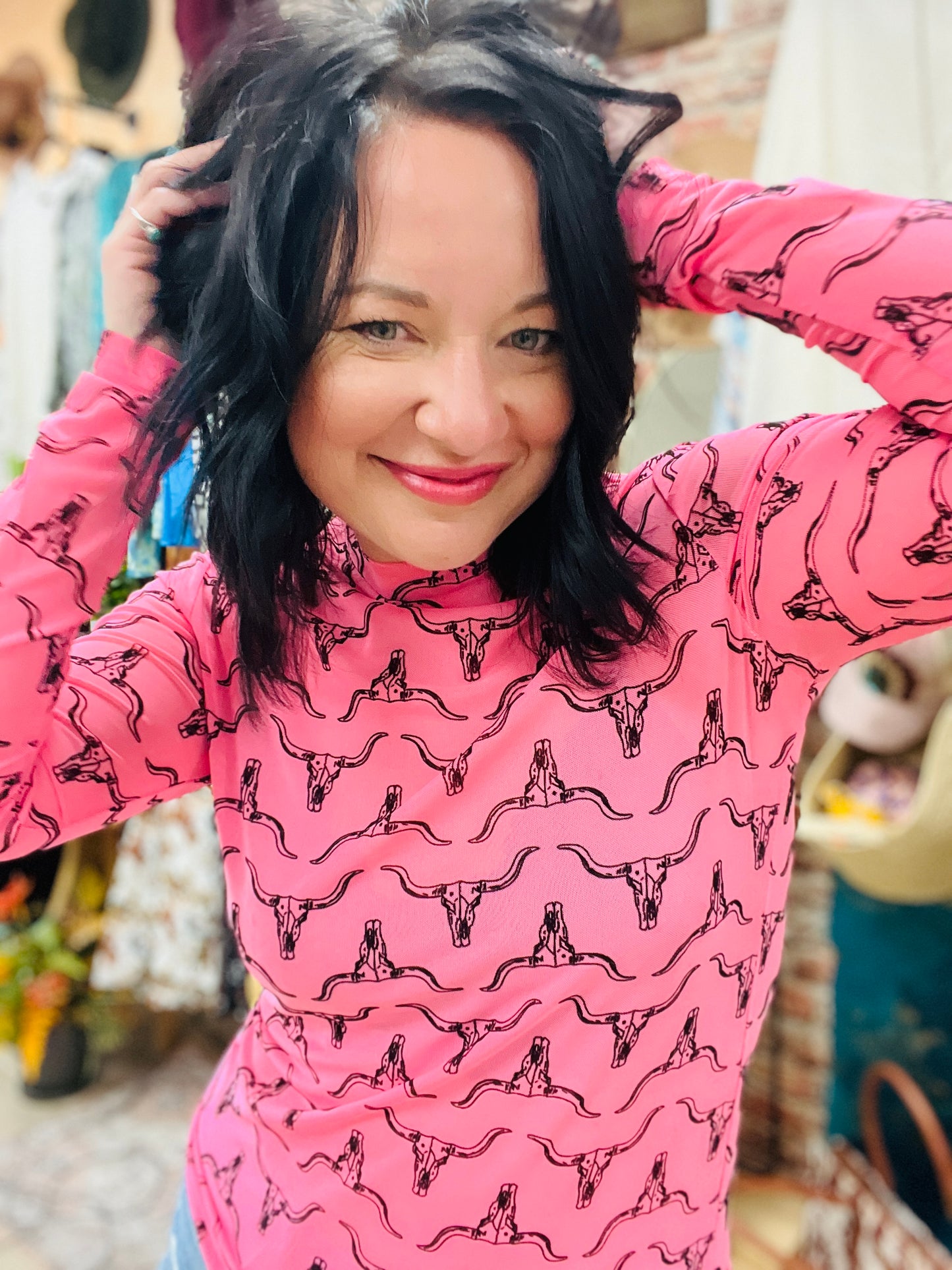 Longhorn Pink Mesh Top