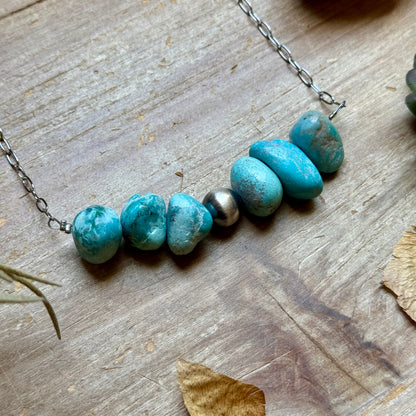 Chunky Turquoise & Sterling Silver Pearl Paperclip Necklace