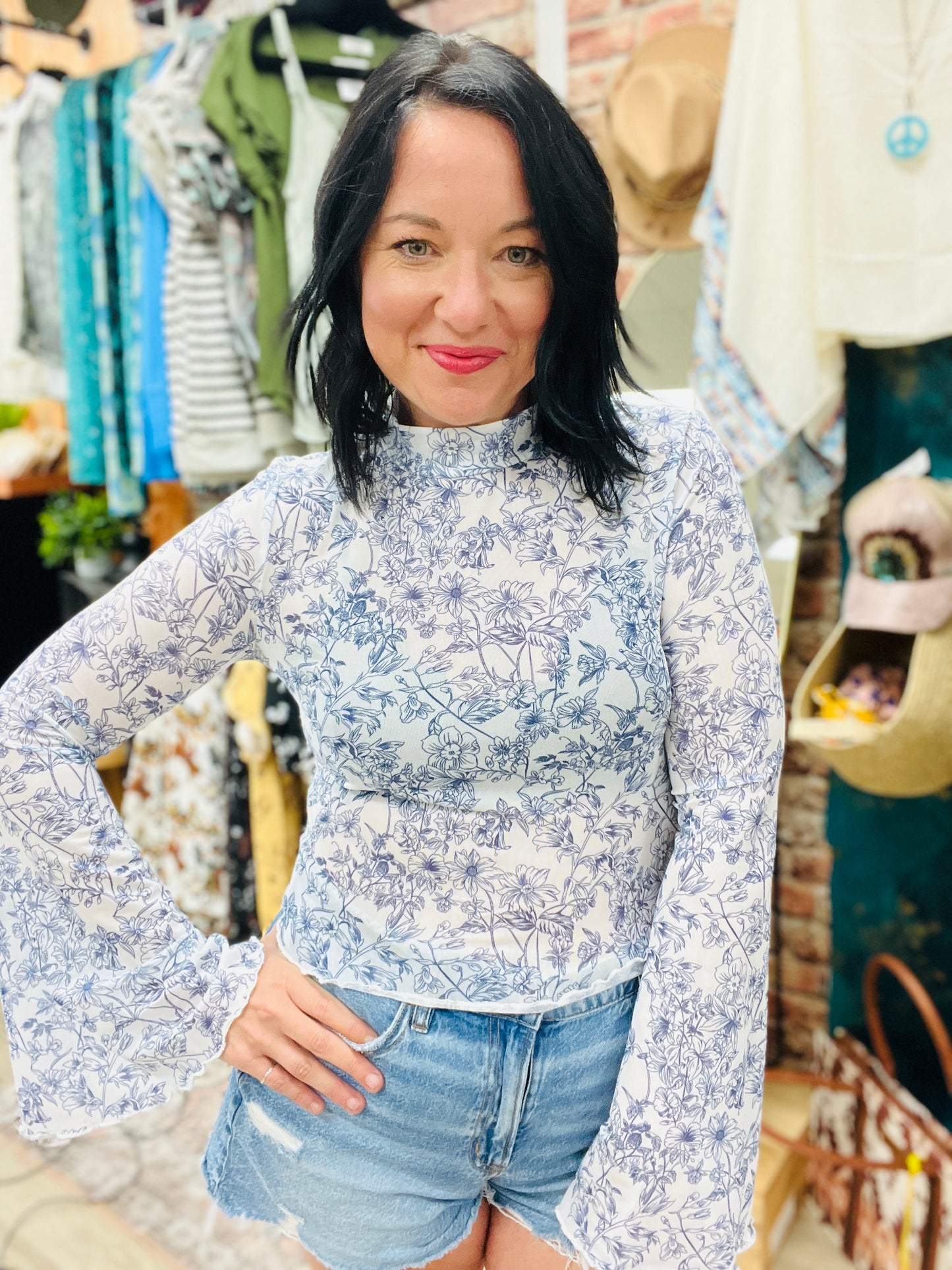 Boho Blue Mesh Top