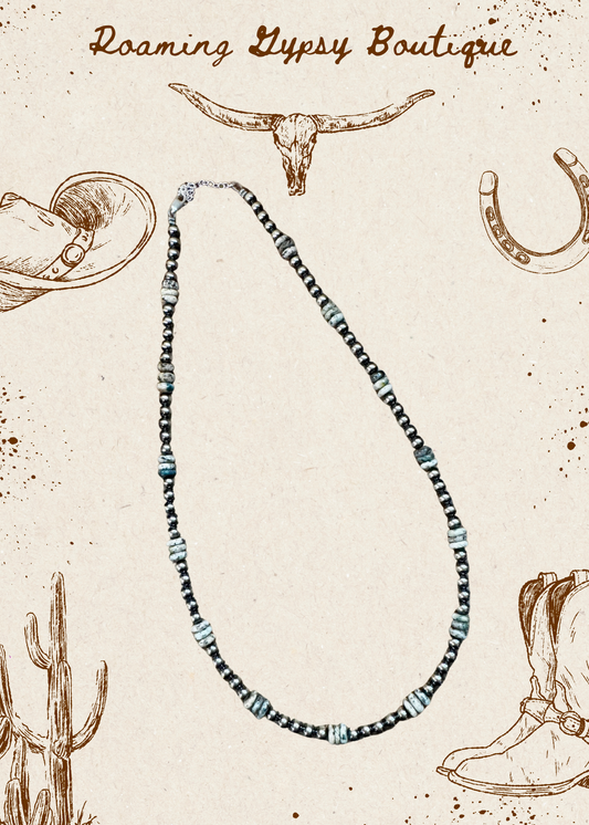 Azurite & Sterling Silver Pearl Necklace – 5mm - 19"