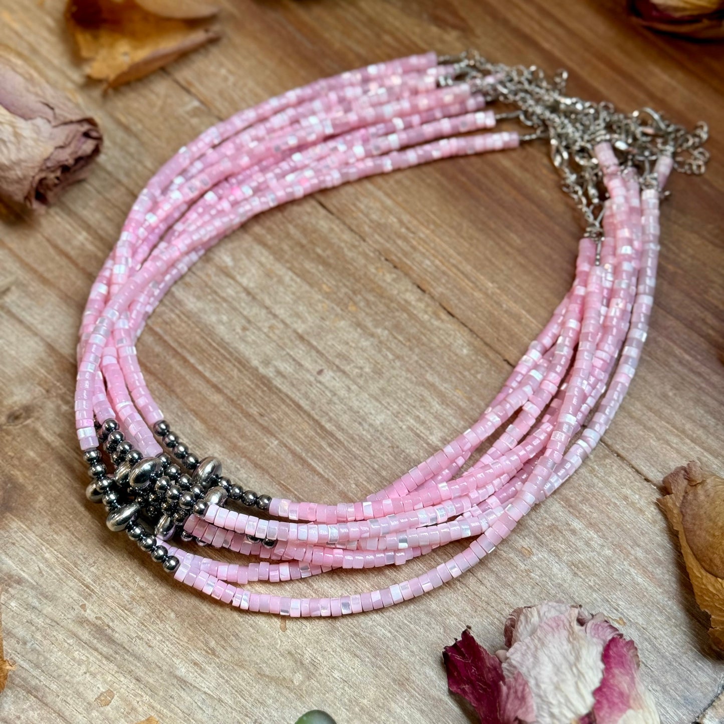 Pink Shell Heishi Necklace  – 15"