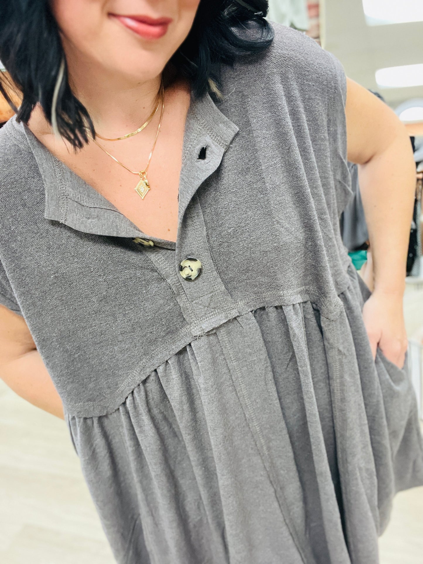 Sweet Nothings Baby Doll Dress - Charcoal