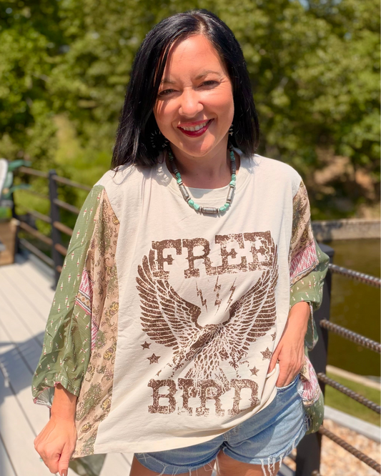 free bird graphic shirt with boho flow sleeves | zutter shirt