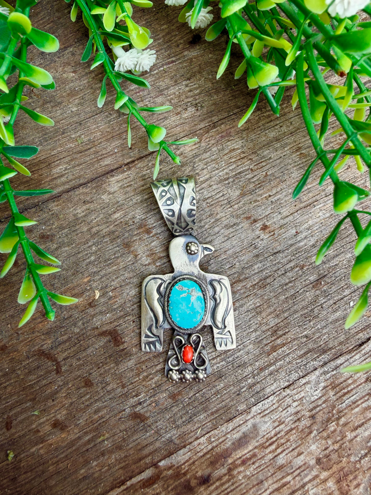 Sonoran Blue & Coral Thunderbird Pendant