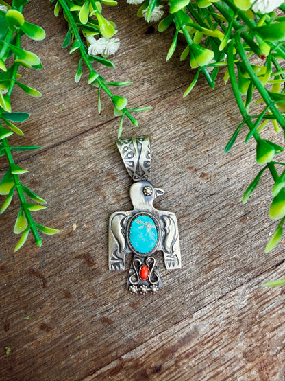 Sonoran Blue & Coral Thunderbird Pendant