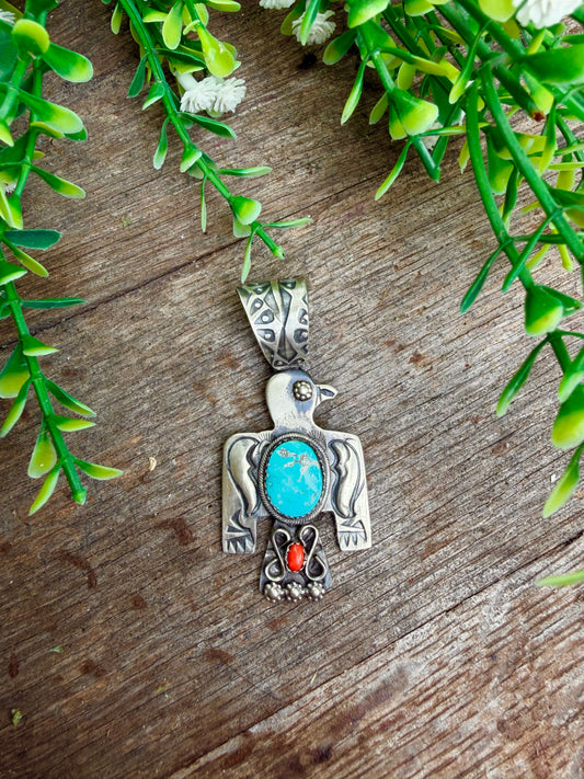 Sonoran Blue & Coral Thunderbird Pendant