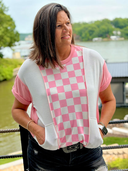 Modern Pink Pony Check Top