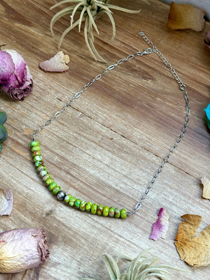 16” Green Variscite Paperclip Necklace – Sterling Silver Accent