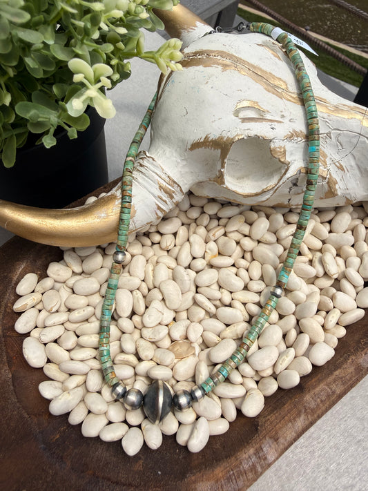 Native - 18" Turquoise + Sterling Pearl Necklace