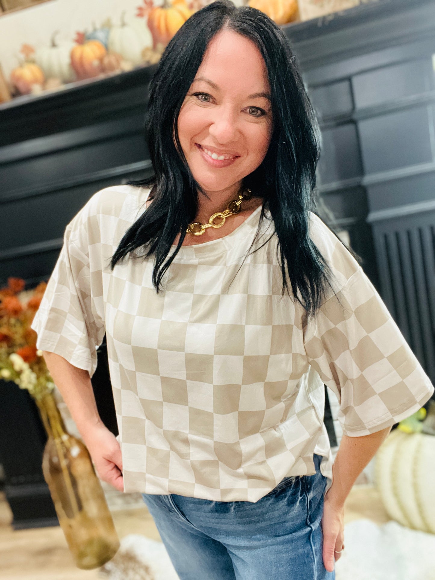 Check Babe Side Slit Top