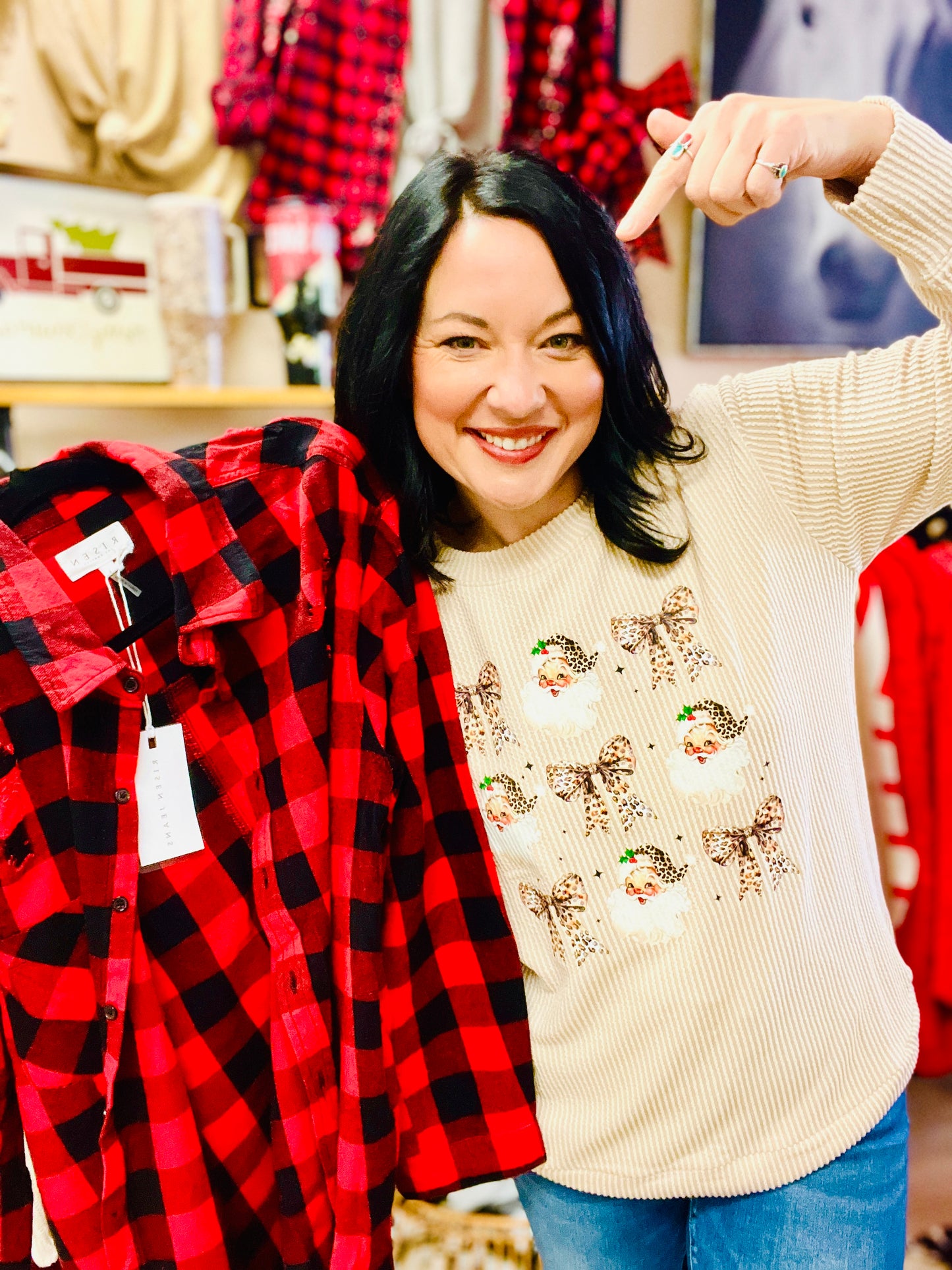 Ribbed Leopard Santa Collage Top