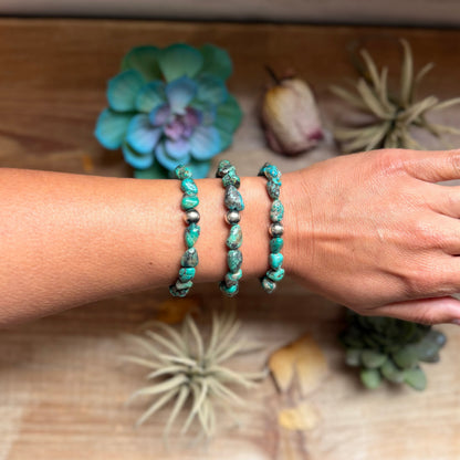 Turquoise Nugget Bracelet with Sterling Silver Pearls – 7” + Extender