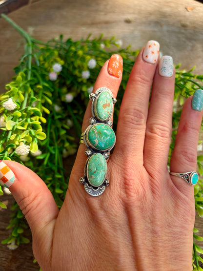 Knuckle Buster 3 Stone Turquoise Ring sz 8