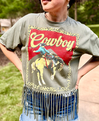 Western Cowboy Leopard Fringe Tee