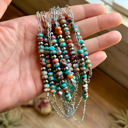 Mojave Turquoise, Spiny Oyster & Sterling Silver Pearl Paperclip Necklace